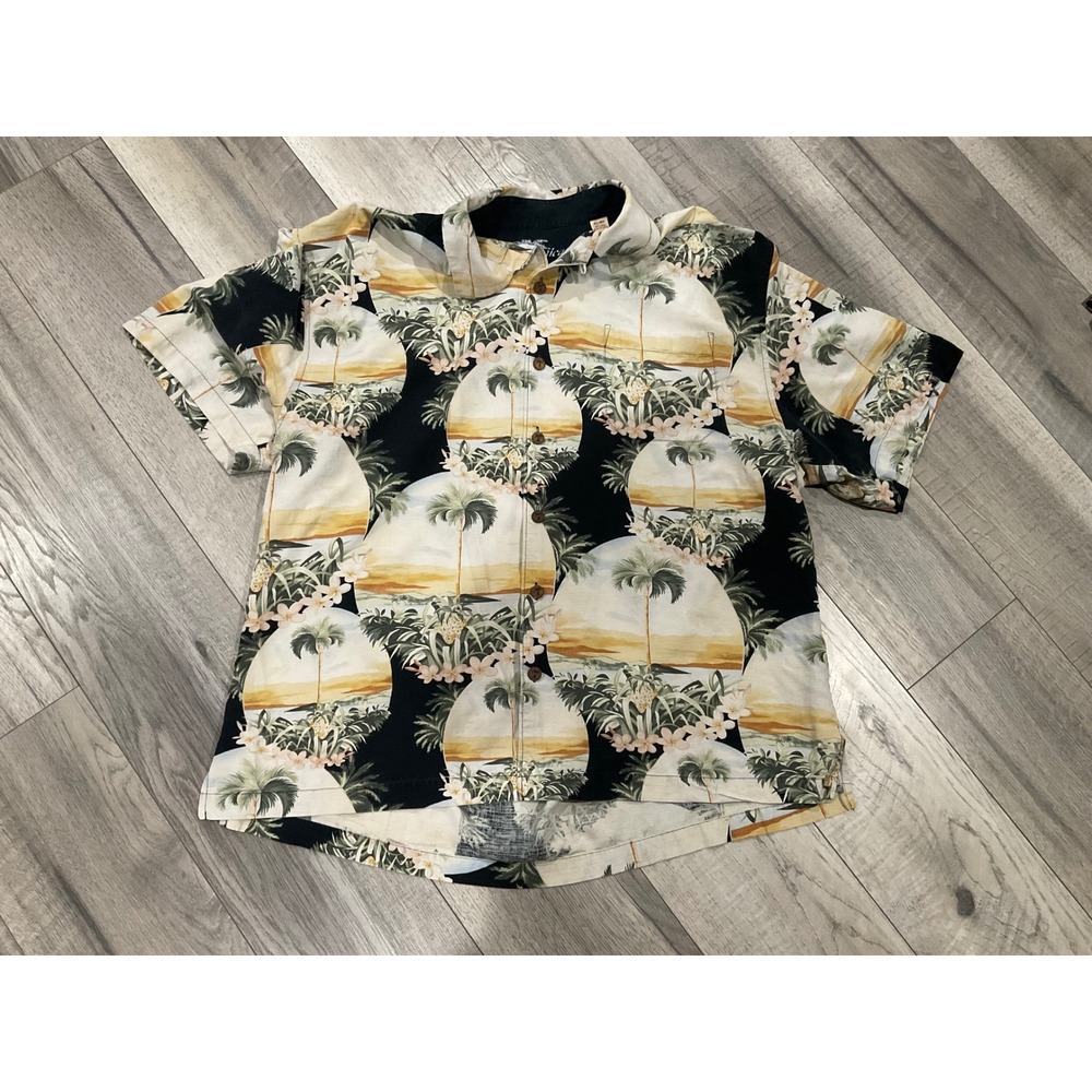 Jamaica Jaxx Mens XL Silk Tropical Hawaiian Shirt Palm Tree Sunset Aloha Black